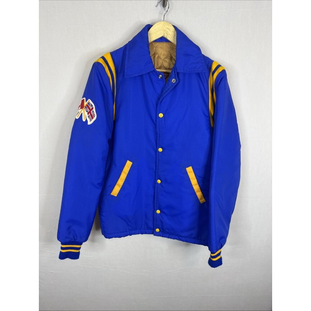 Vintage Team Canada Union Jack Puffer Bomber Jacket Blue Yellow Mens M 70s 80s